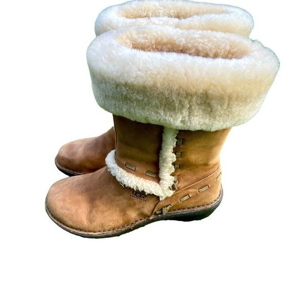 UGG Elijo Chestnut Leather & Shearling Boots — SZ 8 EXCELLENT CONDITION‎ - Picture 11 of 12